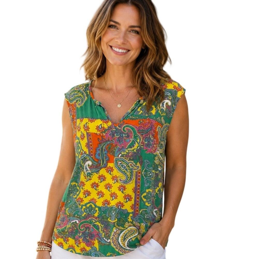Chaps Colorful Paisley Patchwork Tank Womens Size XL Mixed Print Knit Top